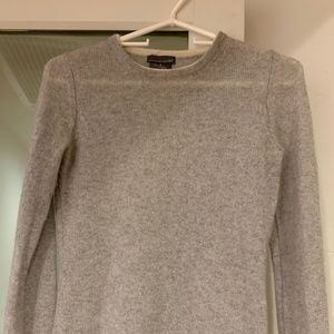 SILVER CASHMERE SWEATER WITH WHITE TRIM, SIZE S